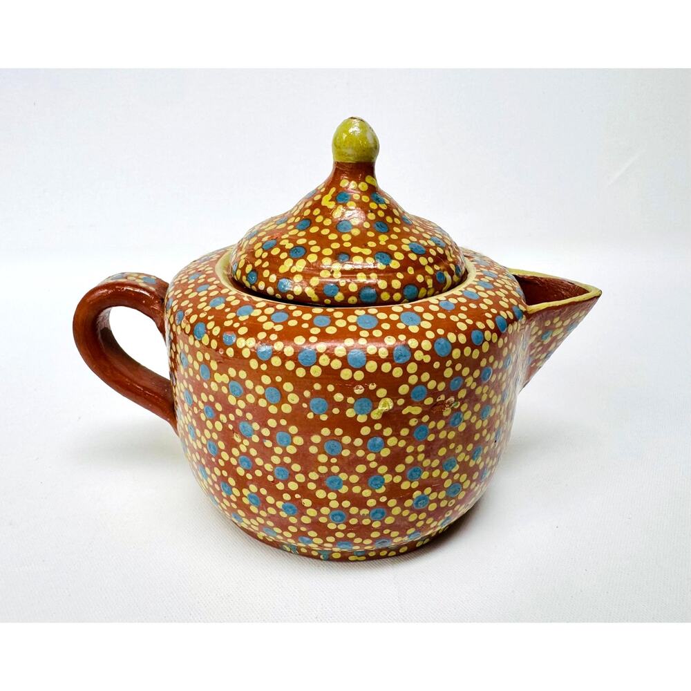 Vintage 1970s Folk Art Studio Pottery Teapot, Hand-Painted Dots